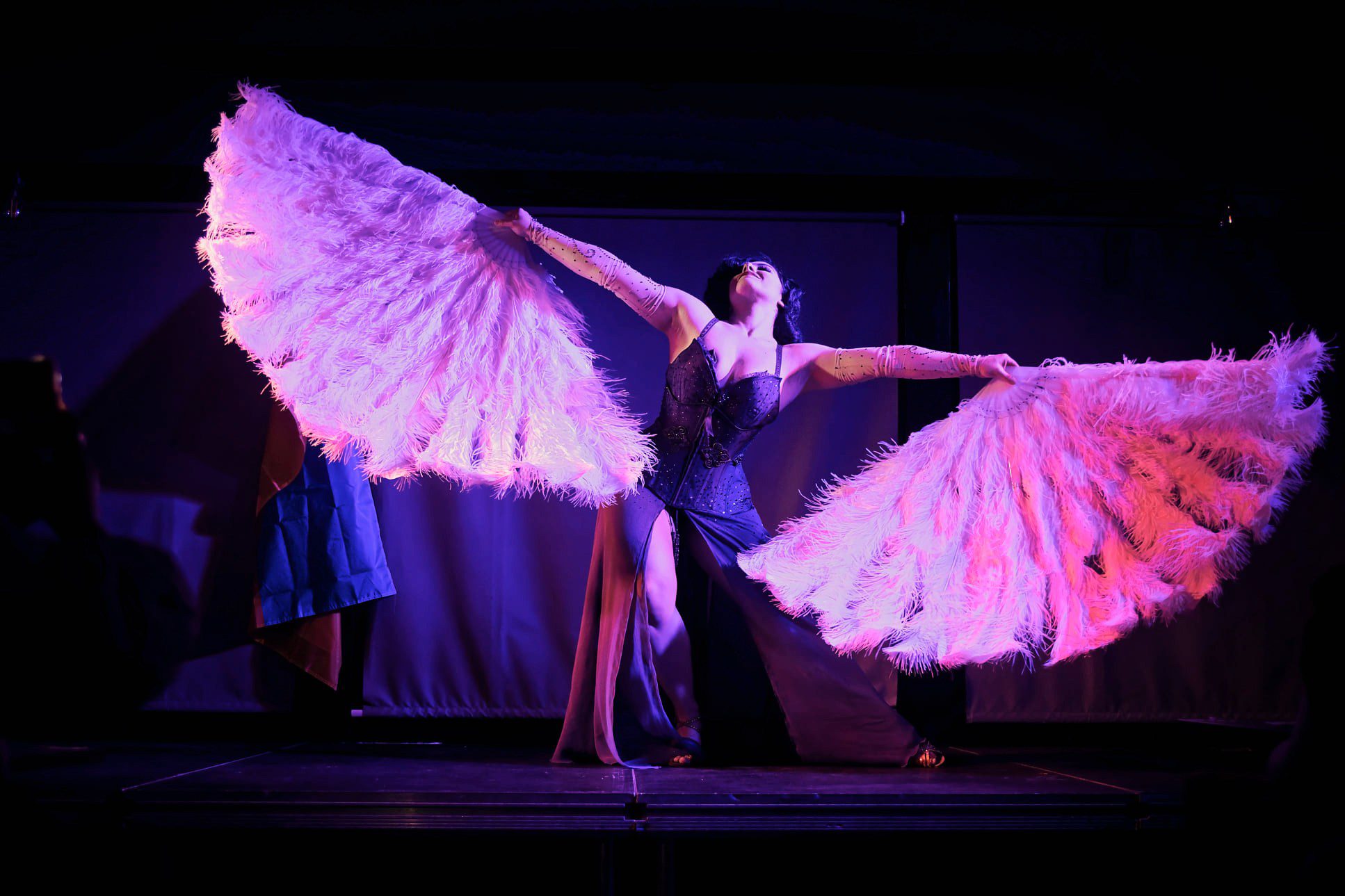 Burlesque Perfomer at Only After Dark with Feather Fans